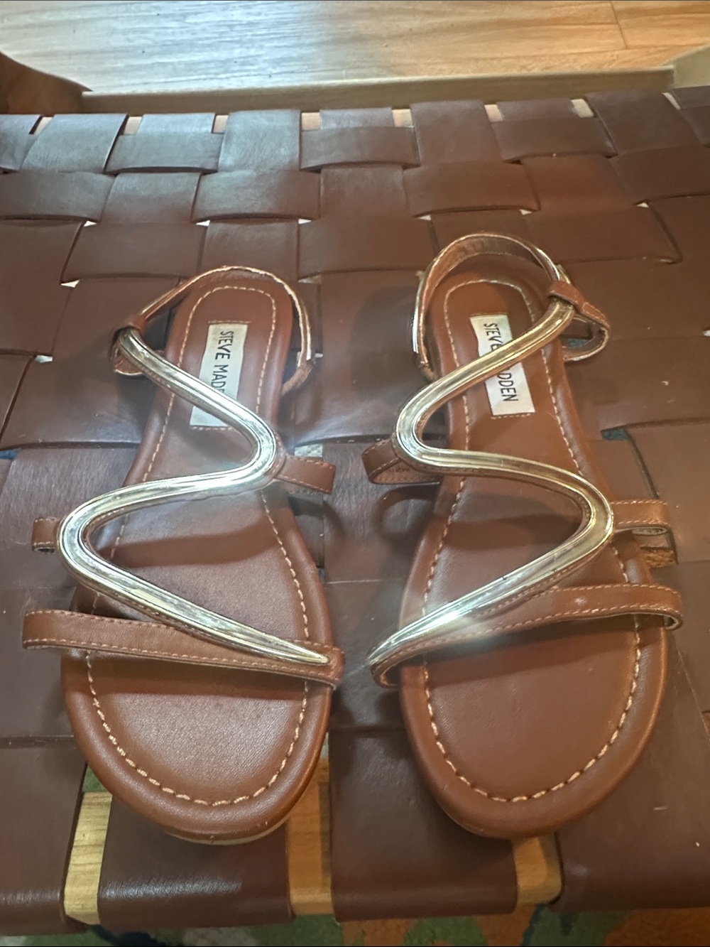 Steve Madden Brown Sandals with Gold Metallic Straps
